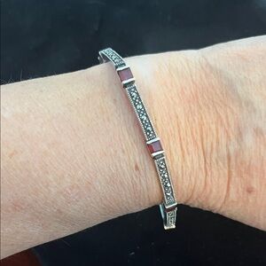 Sterling Silver Marcasite Bracelet with Garnet-Red Accents